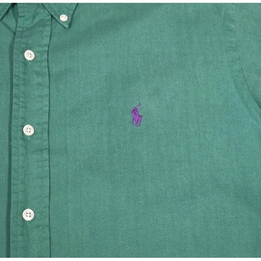 Vintage Polo Ralph Lauren Mens Green Button Down Hand Woven Made In USA Shirt L